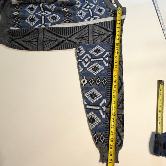 VINTAGE 80s funky quirky geometric knit sweater mens navy blue Diamond argyle - Picture 10 of 10